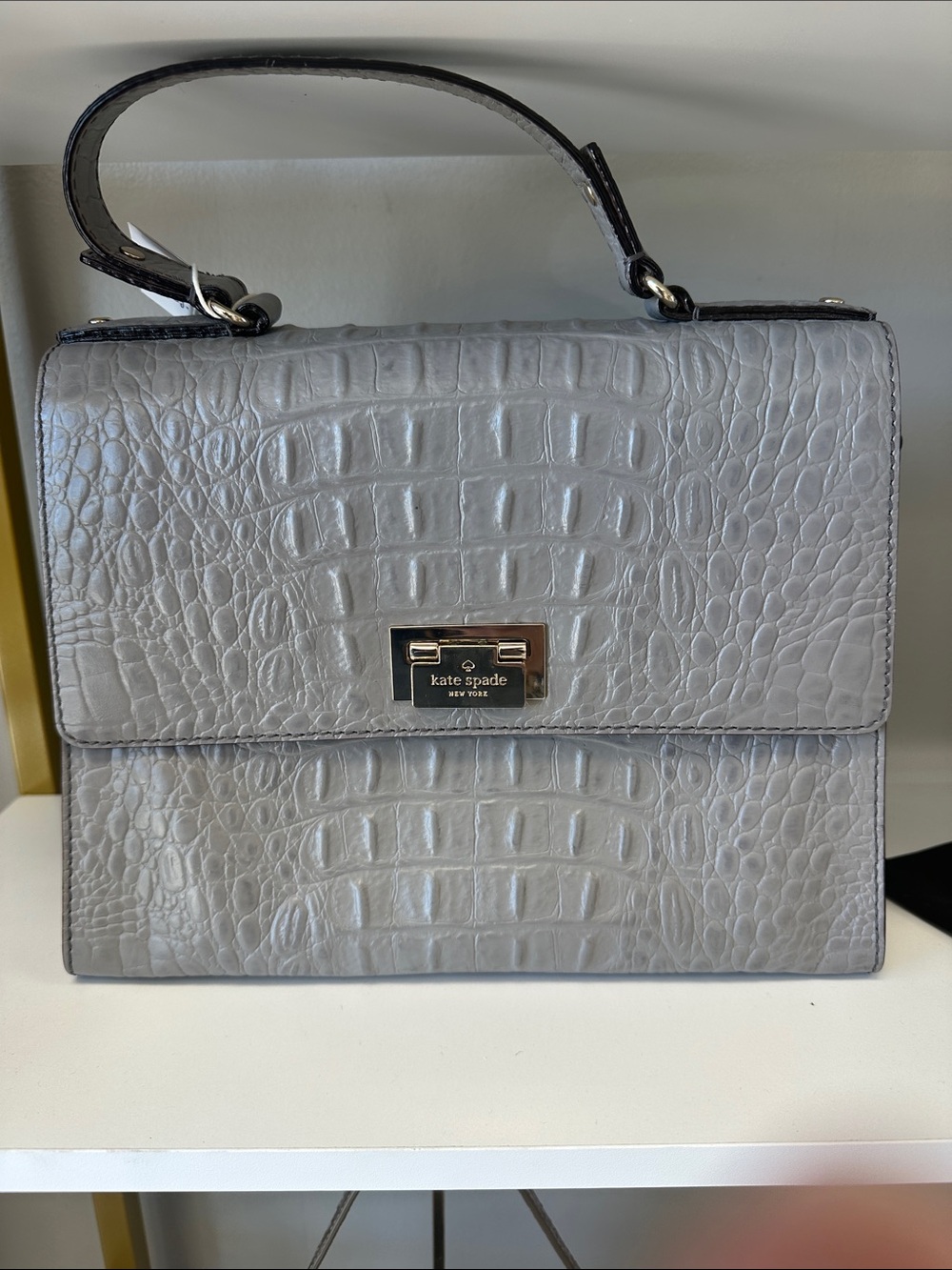 kate spade Gray Croc-Embossed Top Handle Satchel